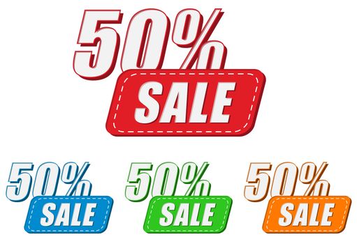 50 percentages sale, four colors labels, flat design, business shopping concept
