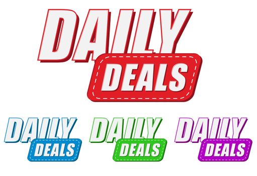 daily deals, four colors labels, flat design, business shopping concept