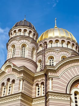 Cupolas of the Orthodox Cathedral in Riga, Latvia