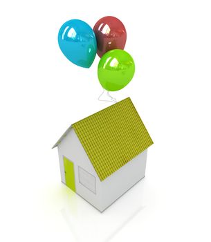 House with colorful balloons on a white background