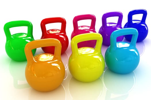 Colorful weights on a white background