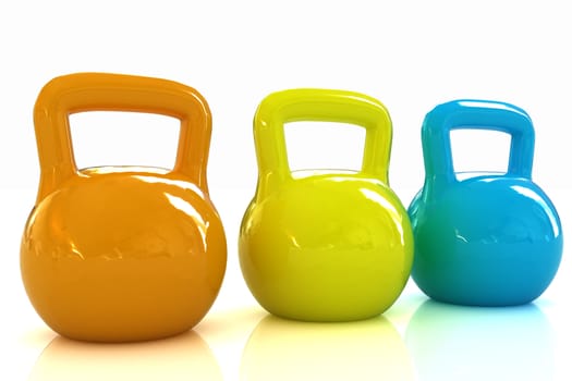 Colorful weights on a white background