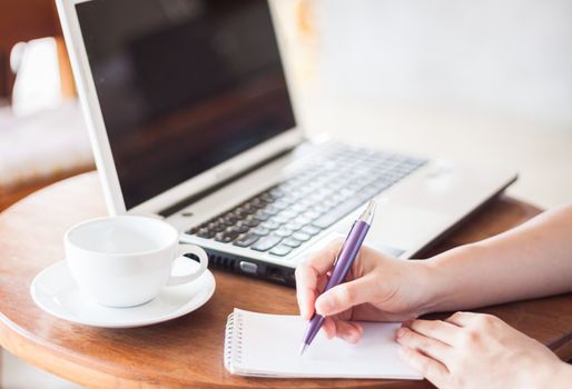 Working station in coffee shop, stock photo