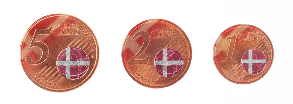 European union concept - 1, 2 and 5 eurocent, flag of Denmark