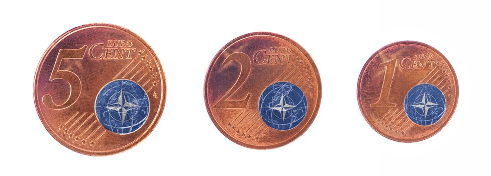 European union concept - 1, 2 and 5 eurocent, flag of the NATO