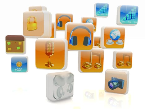 Cloud of media application Icons on a white background