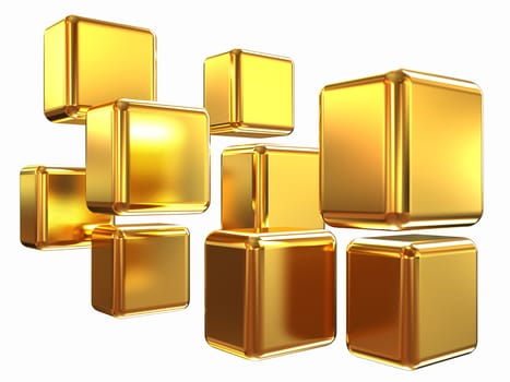 3d abstract gold cubs on a white background