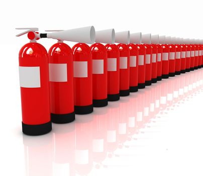 Red fire extinguishers on a white background