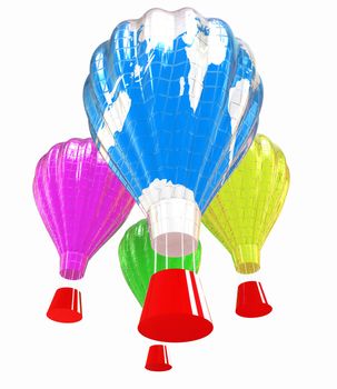 Hot Air Balloons as the earth with Gondola. Colorful Illustration isolated on white Background 