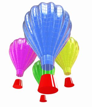 Hot Air Balloons with Gondola. Colorful Illustration isolated on white Background 