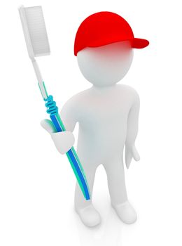 3d man with toothbrush on a white background 