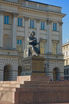 The bronze statue of astronomer Nicolas Copernicus - by Bertel Thorvaldsen, 1830 - in front of the Polish Academy of Sciences, Warsaw, Poland.