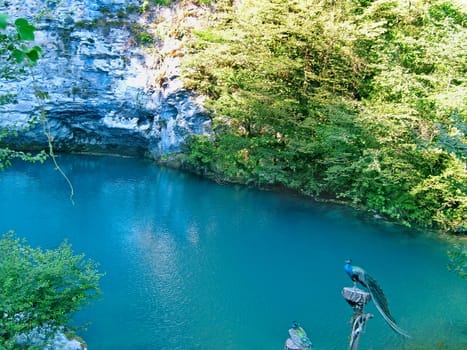 
The lake in the mountains which water has bright blue color because of which it called "The blue lake".