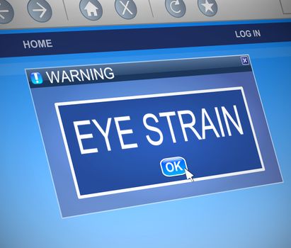 Illustration depicting a computer dialogue box with an eye strain concept.