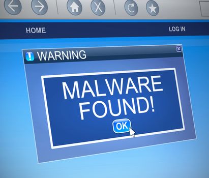 Illustration depicting a computer dialogue box with a malware concept.