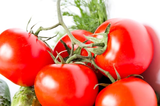 Photo of background with fresh red and yellow tomatos