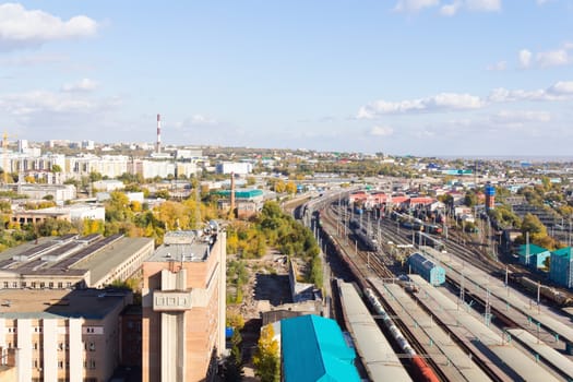 Panorama of Russian town from bird flight