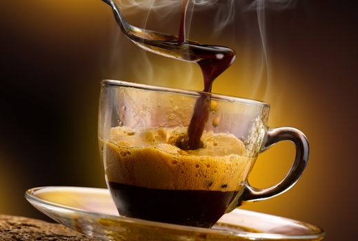 coffee 'poured into a glass cup