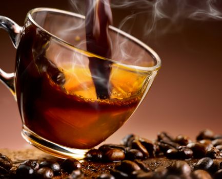 coffee 'poured into a glass cup