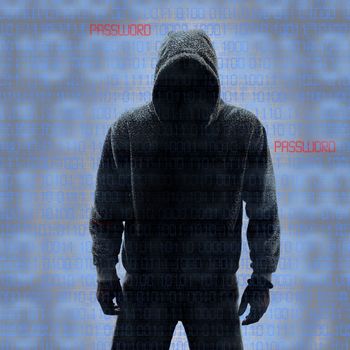 Binary codes with hacked password on black background