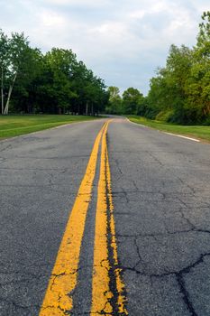 Do not pass double yellow lines and long asphalt road. 