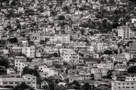 View of the densely packed houses on one of the many hills of Antananarivo, the capital city of Madagascar