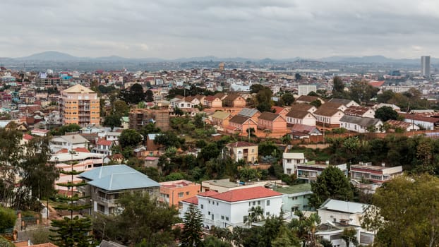 Aerial view of the densely packed houses of Antananarivo, the capital city of Madagascar