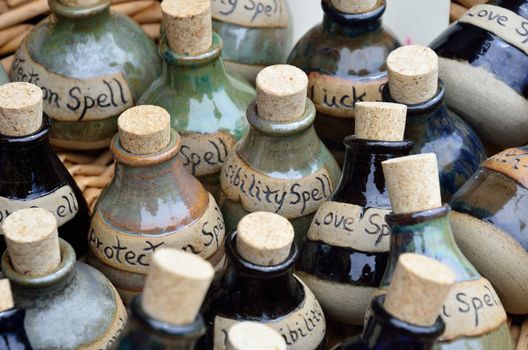 Large number  of spell bottles