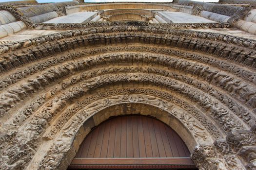 View of archivolts of romanesque church , Abbaye aux Dames,in Saintes ,France