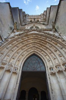 View of the entrance archivolts of Saint Pierre cathedral in Saintes France