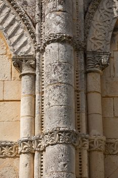 Fine column detail of the romanesque Retaud church,Charente, France