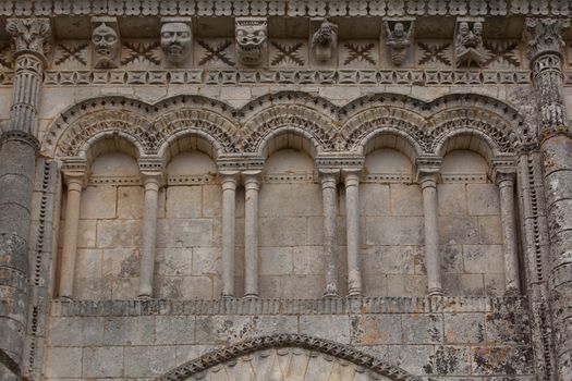 Archery detail in tha abse of the romanesque Retaud church,Charente, France