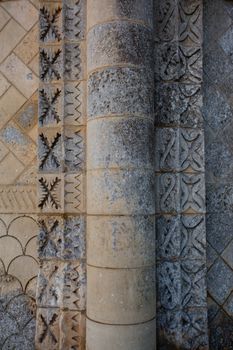 Detail of column  of the Rioux church .Region of Charente in France