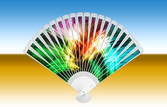 Colorful hand fan on a white background