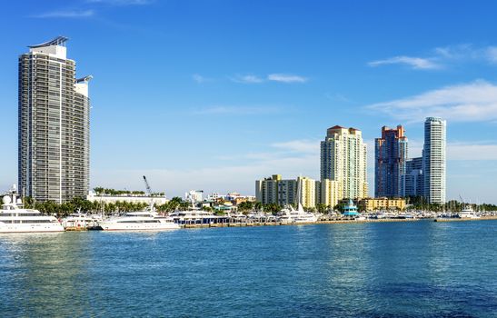 Miami south beach, view from port entry channel, Floride, USA. 