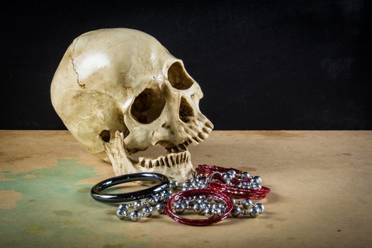 the human skull with jewellery ideal for advertising and art conceptula