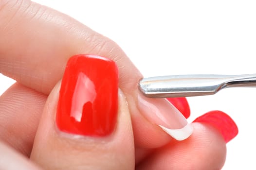 beauty salon, manicure applying, cleaning the cuticles