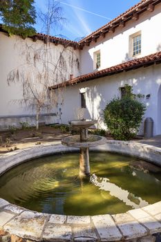 Mission San Luis Obispo de Tolosa Courtyard Fountain San Luis Obispo California.  Founded 1772 by  Father Junipero Serra.  Named for Saint Louis of Anjou