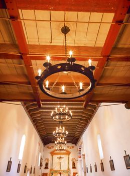 Mission San Luis Obispo de Tolosa, Basilica, Altar, Cross Wooden CeilingSan Luis Obispo California.  Founded 1772 by  Father Junipero Serra.  Named for Saint Louis of Anjou