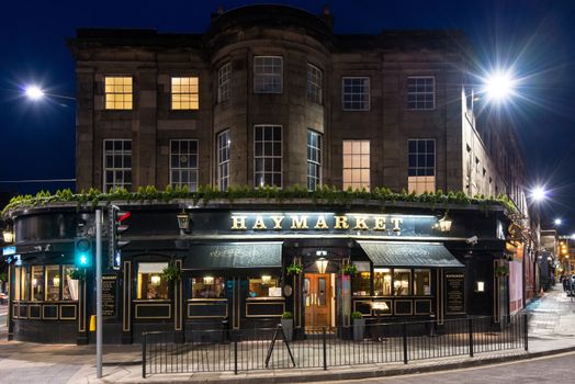 EDINBURGH, SCOTLAND - June 1, 2014: Facade of the famous and traditional Haymarket pub on June 1, 2014 in Edinburgh, Scotland, United Kingdom.