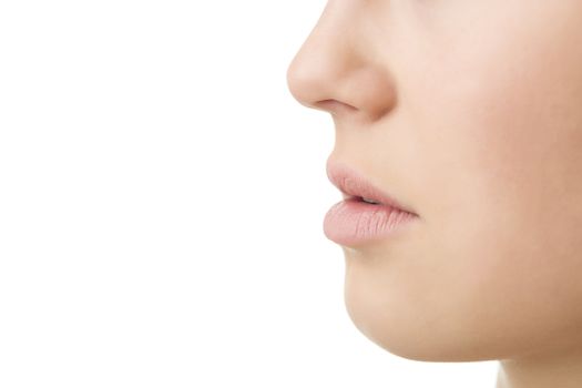 Closeup of a face of a woman with mouth and nose