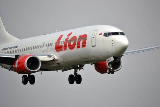 bandung, indonesia-june 16, 2014: Lion Air airplane taking manoeuvre on husein sastranegara airport bandung.