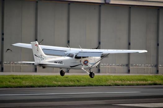 bandung, indonesia-june 16, 2014: Cesna airplane taking manoeuvre on husein sastranegara airport bandung.