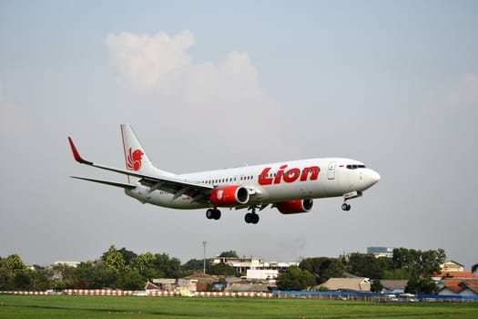 bandung, indonesia-june 16, 2014: Lion Air airplane taking manoeuvre on husein sastranegara airport bandung.