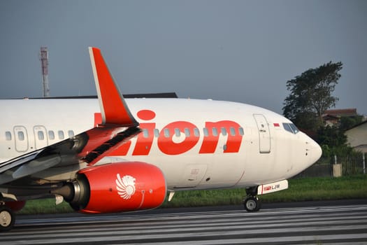 bandung, indonesia-june 16, 2014: Lion Air airplane taking manoeuvre on husein sastranegara airport bandung.