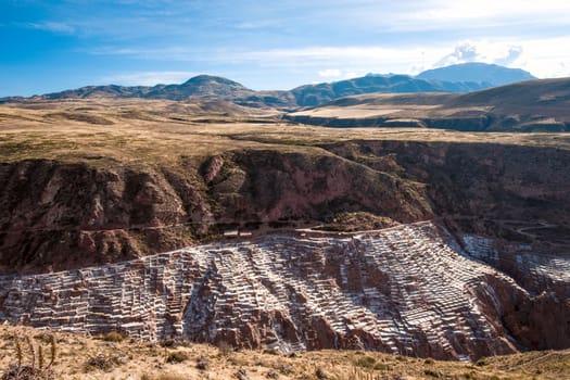 Salinas de Maras, Pre Inca traditional salt mine field in Maras near Cuzco in Sacred Valley, Peru