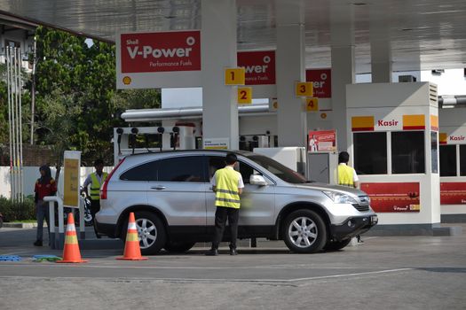 bandung, indonesia-june 16, 2014: shell gas station that located in pasteur area-bandung.