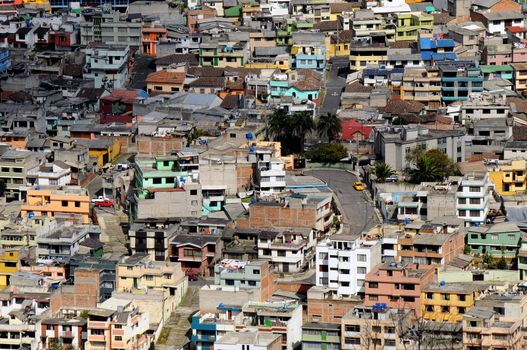 Colorful houses in latin town. South America. Quito, Ecuador