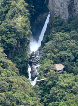 Pailon del Diablo - Mountain river and waterfall in the Andes. Banos. Ecuador