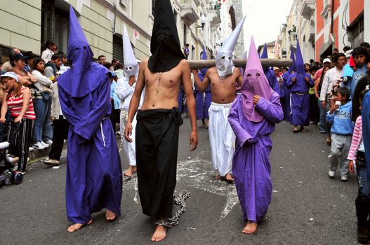 QUITO, APRIL 10: in Old town of Quito, a Catholic procession on Good Friday to remember the death of Jesus Christ, parading through the streets on April 10, 2009 in Quito, Ecuador